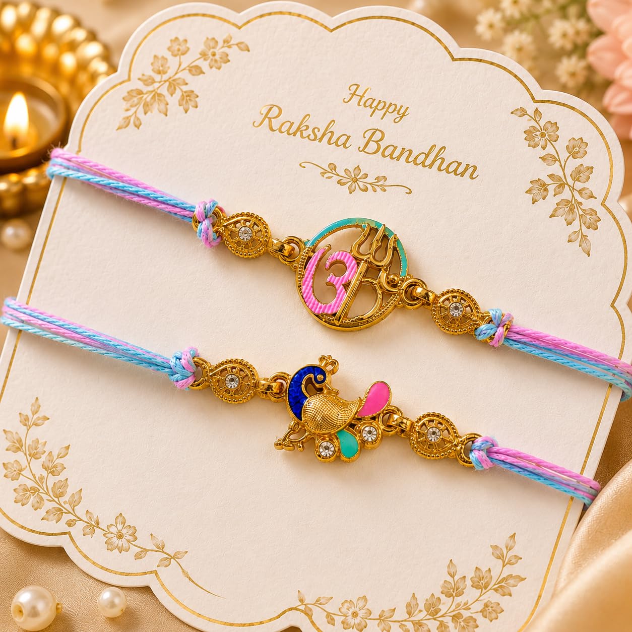 Parag Rakhi Rakhi Combo Beads Rakhi Combo Beads with Roli & Chawal Rakhi Bracelets for Girls, Boys and Couples, Set of, with 