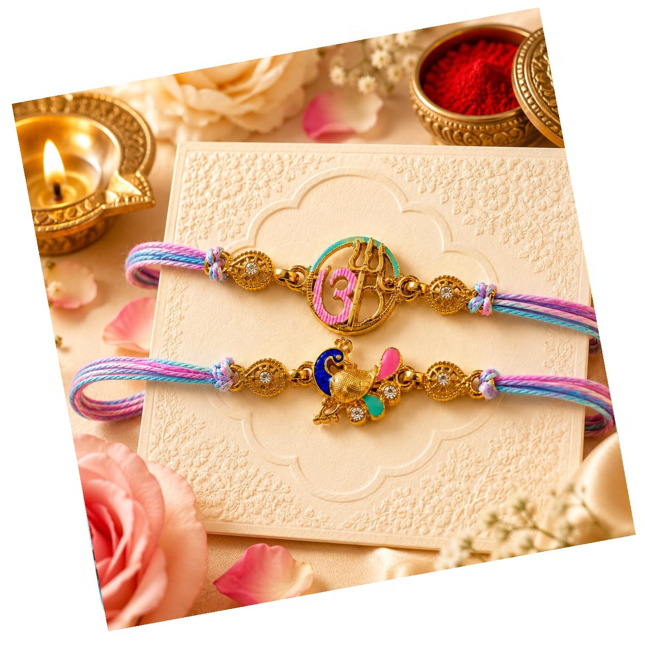 Parag Rakhi Rakhi Combo Beads Rakhi Combo Beads with Roli & Chawal Rakhi Bracelets for Girls, Boys and Couples, Set of, with 