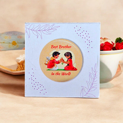 Parag Rakhi Raksha Bandhan Gift Combo for Brother, Rakhi with Fridge Magnet, Roli Chawal and Card - label detail (10)