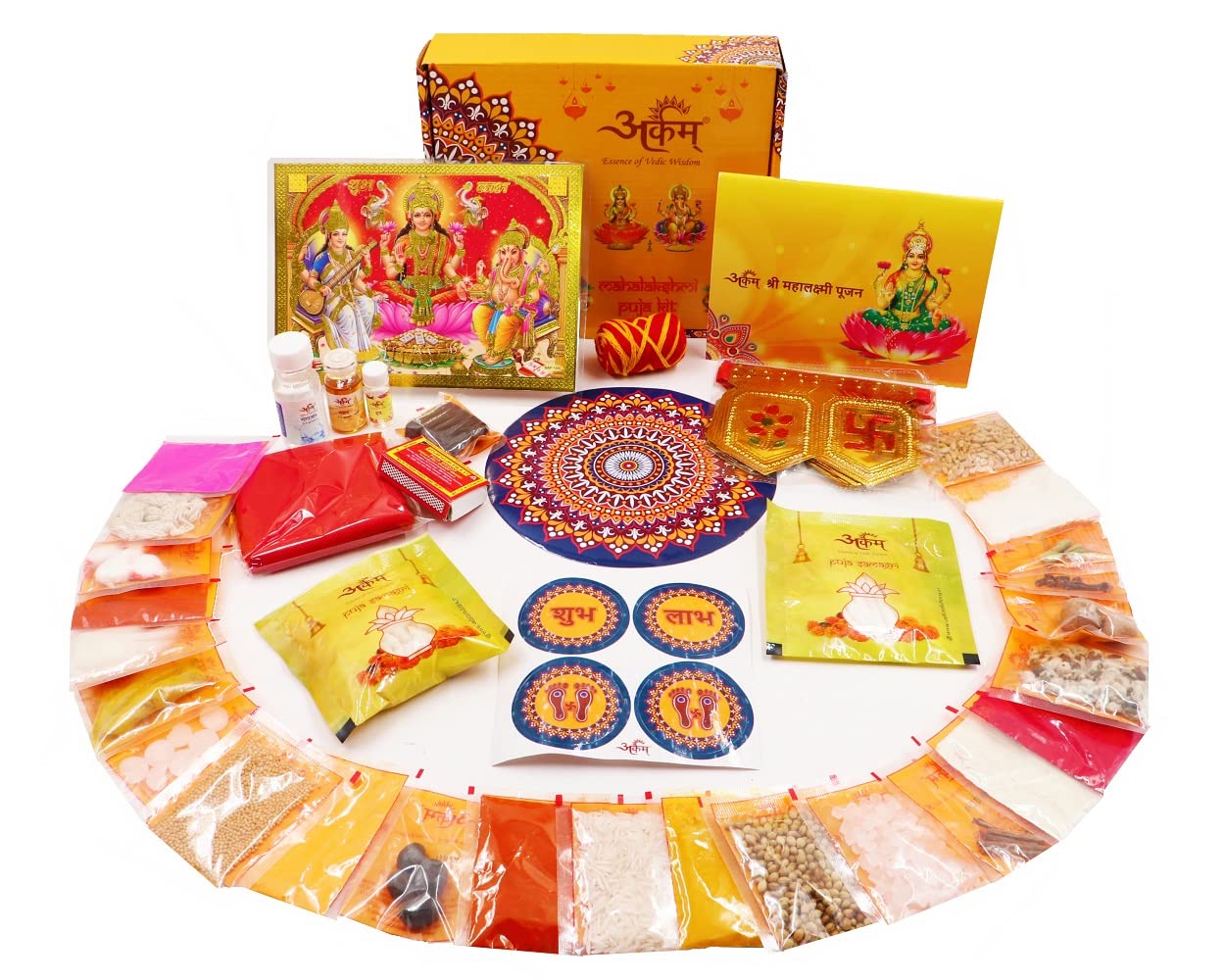 Parashara ARKAM Diwali Lakshmi Puja Kit, 35+ Items, with Puja Vidhi Booklet, Multicolour