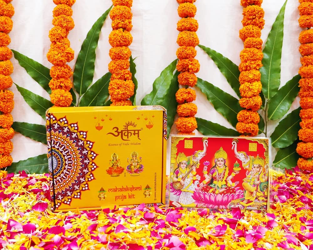 Parashara ARKAM Diwali Lakshmi Puja Kit, 35+ Items, with Puja Vidhi Booklet, Multicolour - front view
