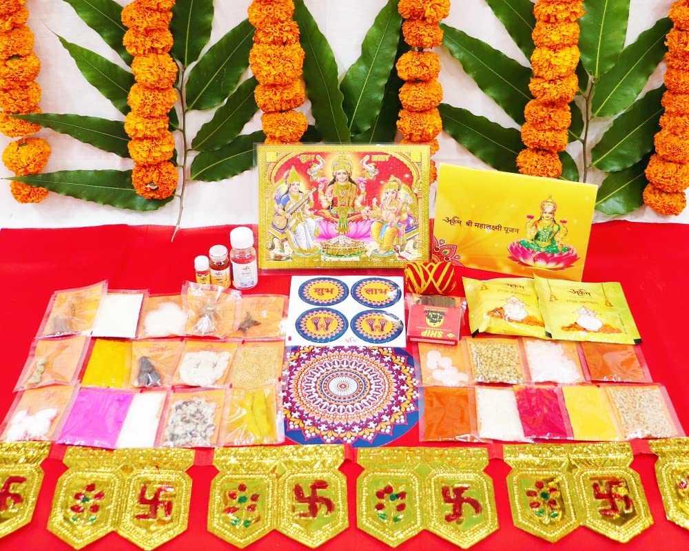 Parashara ARKAM Diwali Lakshmi Puja Kit, 35+ Items, with Puja Vidhi Booklet, Multicolour - back view