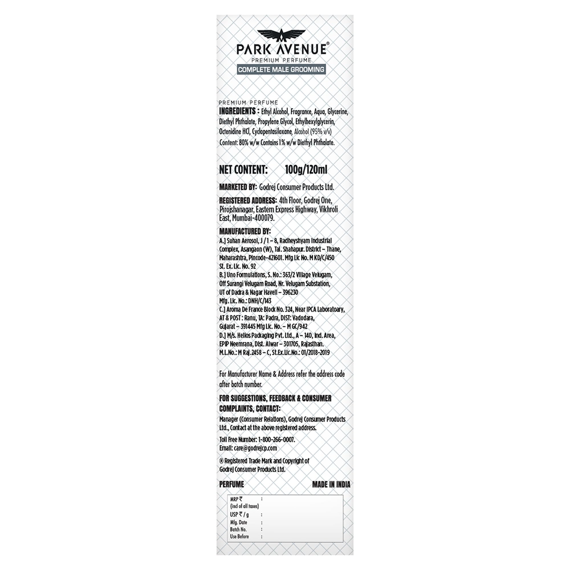 Park Avenue Voyage Signature Collection Amazon Woods Perfume for Men, 120ml Spray - ingredients panel