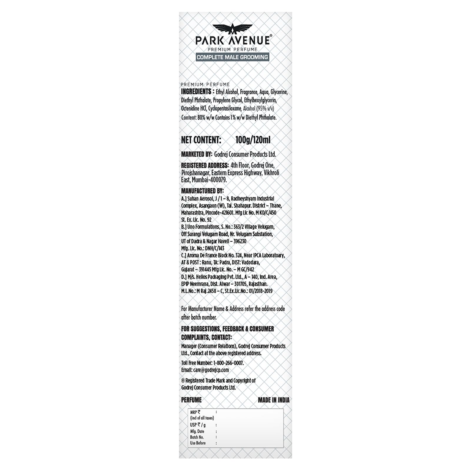 Park Avenue Voyage Signature Collection Amazon Woods Perfume for Men, 120ml Spray - label detail