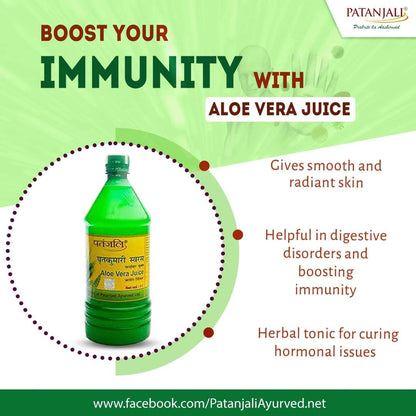 Patanjali Aloe Vera Juice Drink, 1 L Bottle, with Sorbitol and Citric Acid - front view