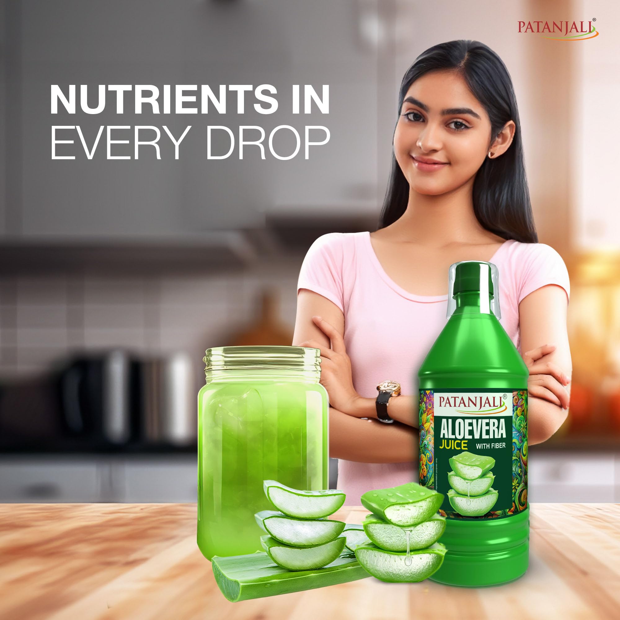 Patanjali Aloe Vera Juice with Fiber, 1L, Herbal Supplement Drink - back view
