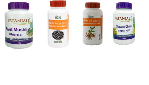 Patanjali Ayurveda Herbal Churna Combo - Shatavar, Swet Mushli, Ashwagandha, Konch Beej, 4 x 100g Powder
