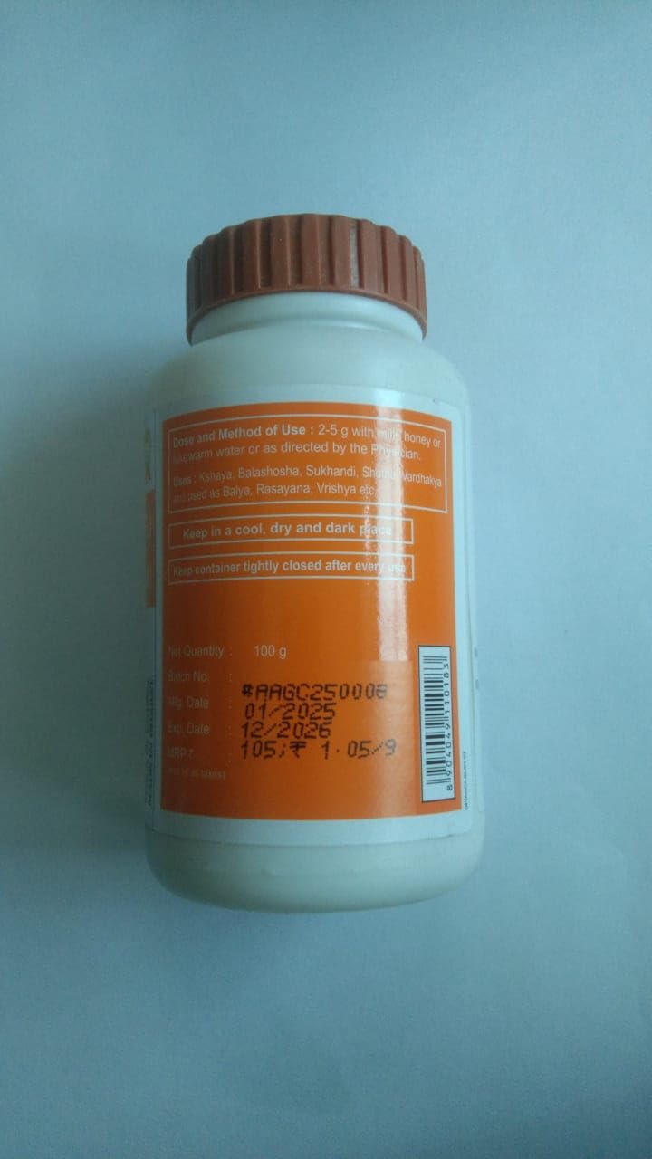 Patanjali Ayurveda Herbal Churna Combo - Shatavar, Swet Mushli, Ashwagandha, Konch Beej, 4 x 100g Powder - size and scale