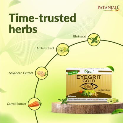 Patanjali Divya Eyegrit Gold 20 Tablets, Ayurvedic Herbal Supplement, 20 Count - back view