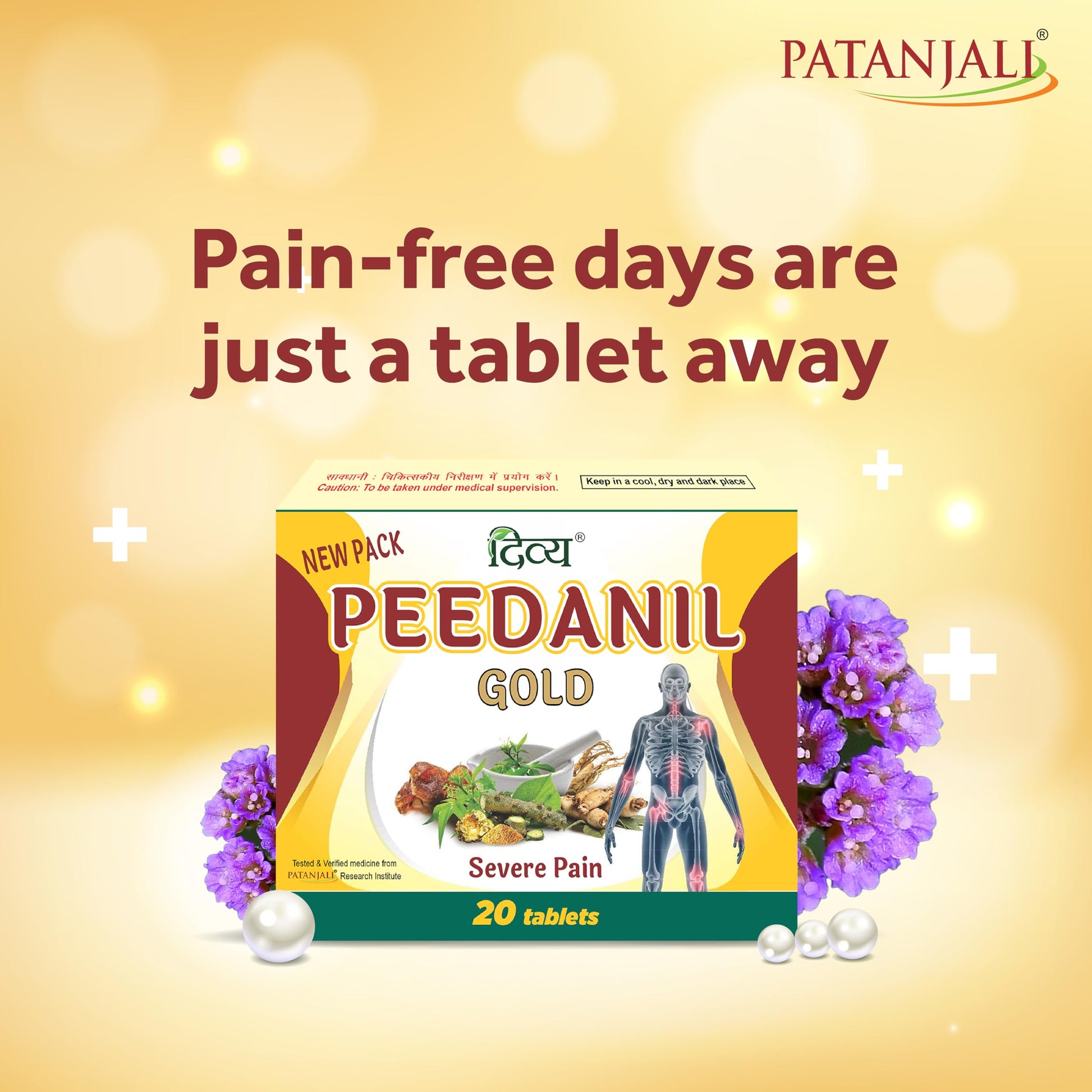 Patanjali Divya Peedanil Gold Herbal Supplement Tablets, 20 Count - front view