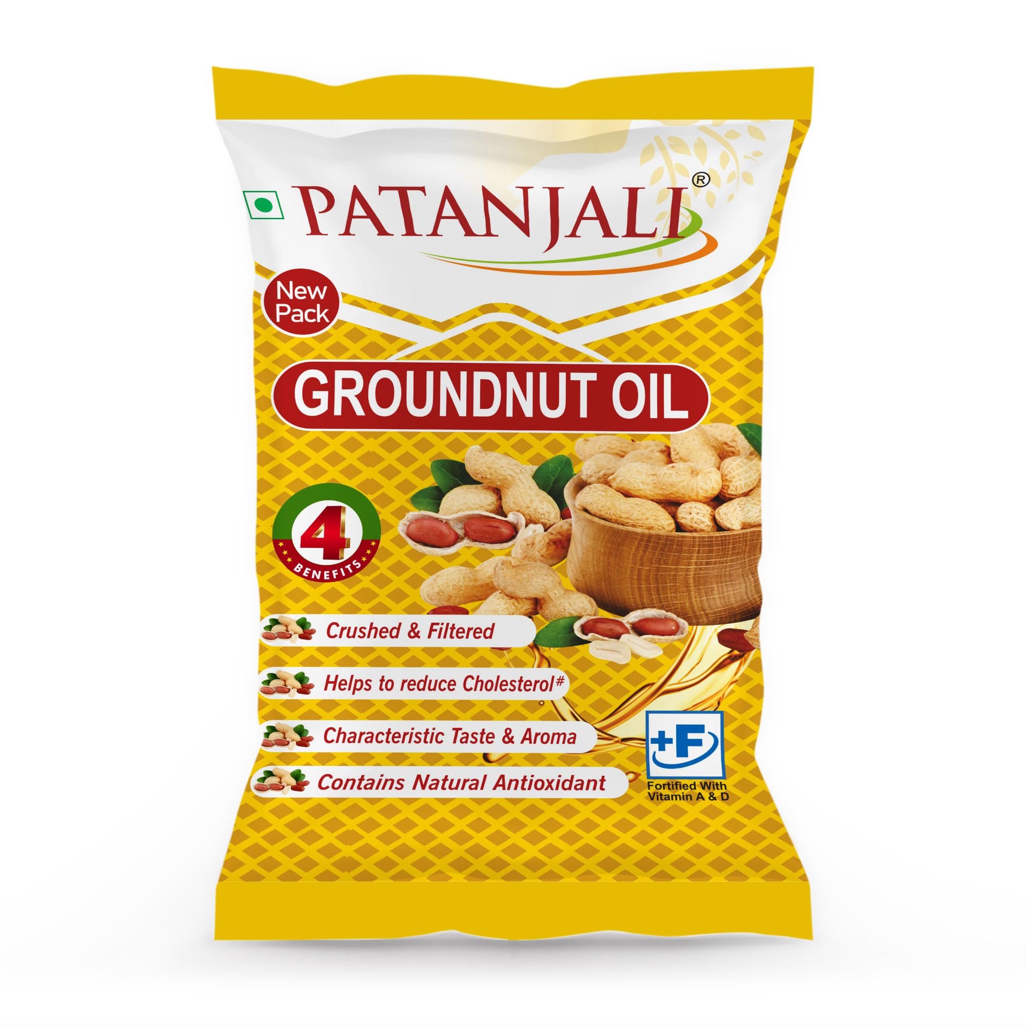 Patanjali Groundnut Oil, Kacchi Ghani, Cold Pressed, Unrefined, Virgin, 750g Pouch