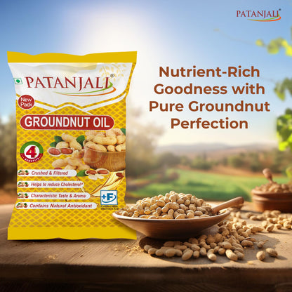 Patanjali Groundnut Oil, Kacchi Ghani, Cold Pressed, Unrefined, Virgin, 750g Pouch - back view