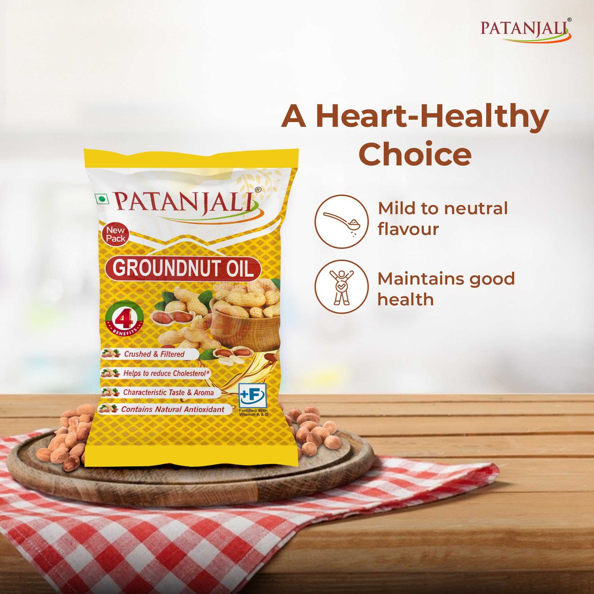 Patanjali Groundnut Oil, Kacchi Ghani, Cold Pressed, Unrefined, Virgin, 750g Pouch - label detail