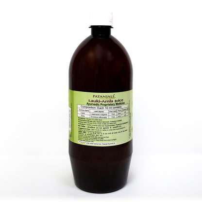 Patanjali Lauki Amla Juice, 1L, Bottle Gourd & Gooseberry Blend with Added Fiber - front view