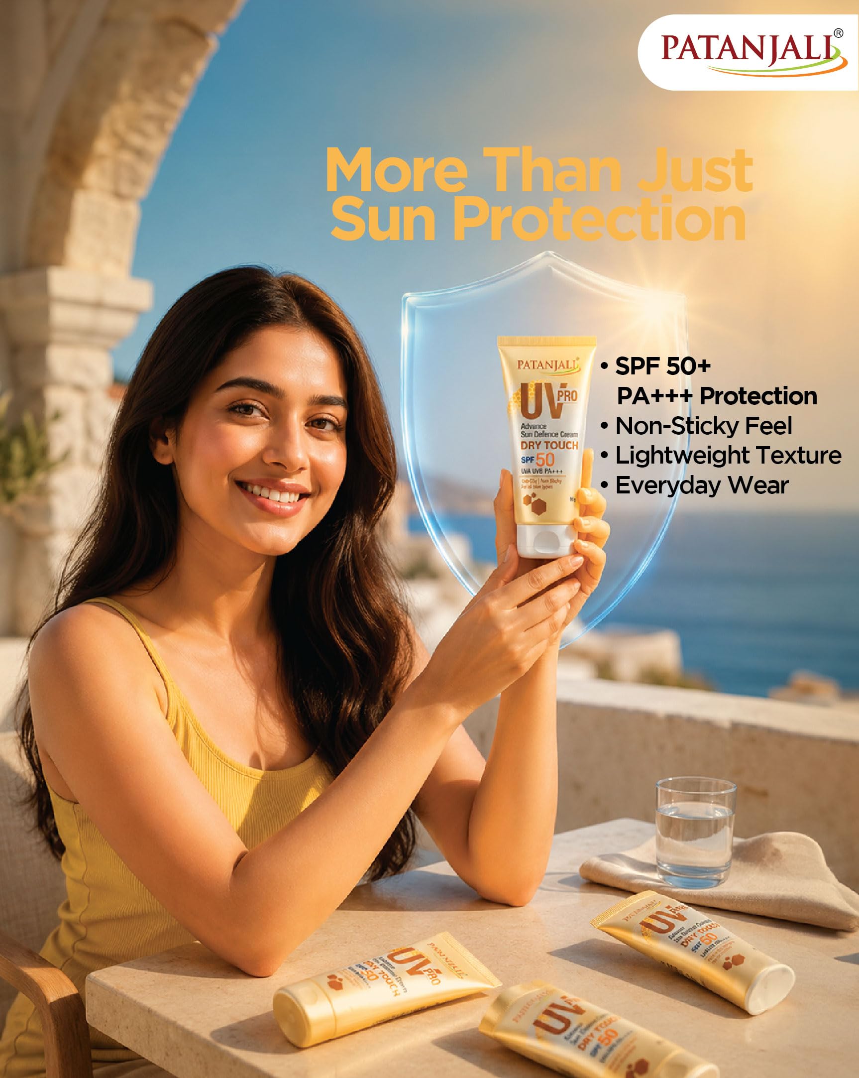 Patanjali UV Pro Advance Sun Defence Cream SPF 50 PA+++, 50g, Non-Oily Sunscreen for All Skin Types - front view