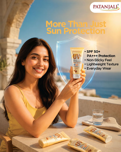 Patanjali UV Pro Advance Sun Defence Cream SPF 50 PA+++, 50g, Non-Oily Sunscreen for All Skin Types - front view