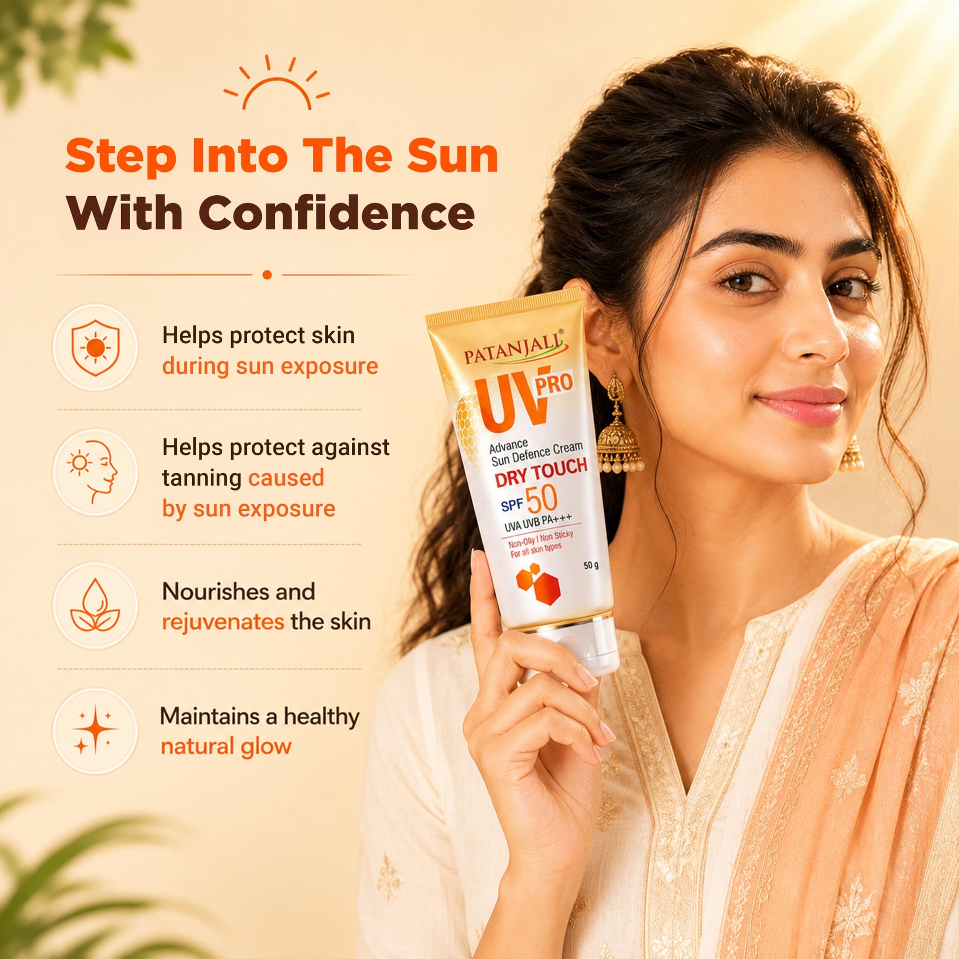 Patanjali UV Pro Advance Sun Defence Cream SPF 50 PA+++, 50g, Non-Oily Sunscreen for All Skin Types - close-up detail