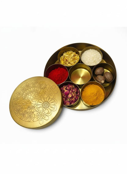 Patitpavan Brass Pooja Box with 7 Compartments, Traditional Storage Box for Puja Items