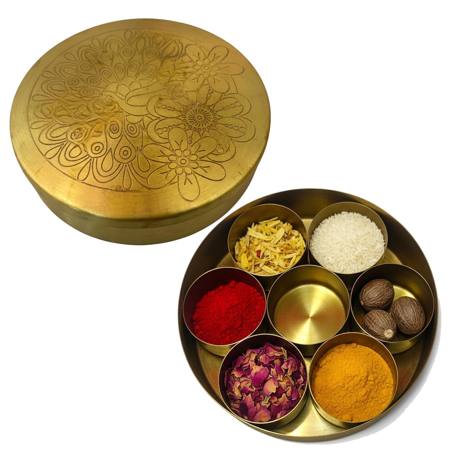Patitpavan Brass Pooja Box with 7 Compartments, Traditional Storage Box for Puja Items - back view