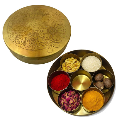 Patitpavan Brass Pooja Box with 7 Compartments, Traditional Storage Box for Puja Items - back view