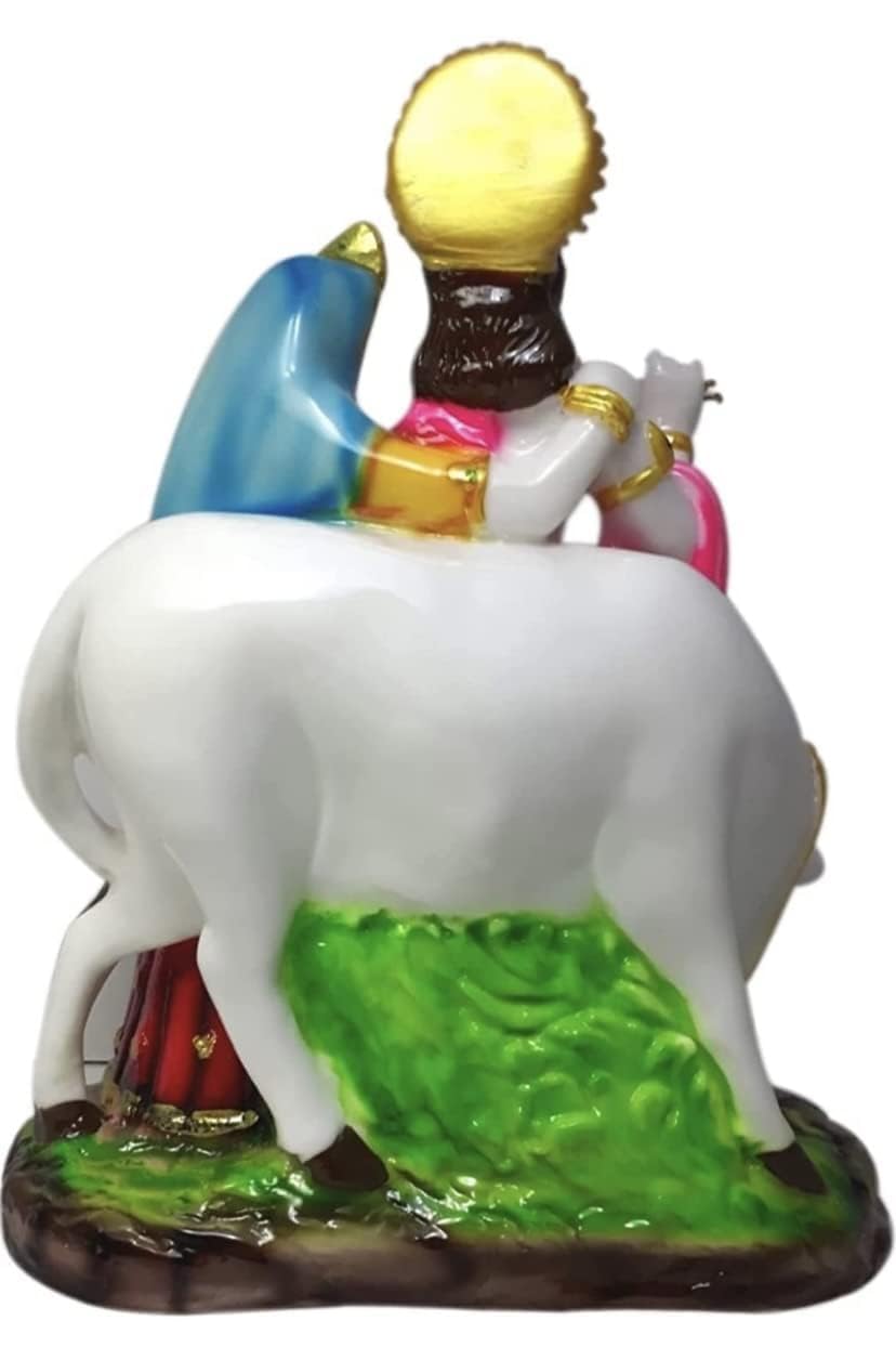 Patitpavan Radha Krishna Kamdhenu Cow Murti - 12 Inch Cultured Marble Statue for Home Temple Office Decor Idol Figurine - fro
