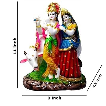 Patitpavan Radha Krishna Kamdhenu Cow Murti - 12 Inch Cultured Marble Statue for Home Temple Office Decor Idol Figurine - pac