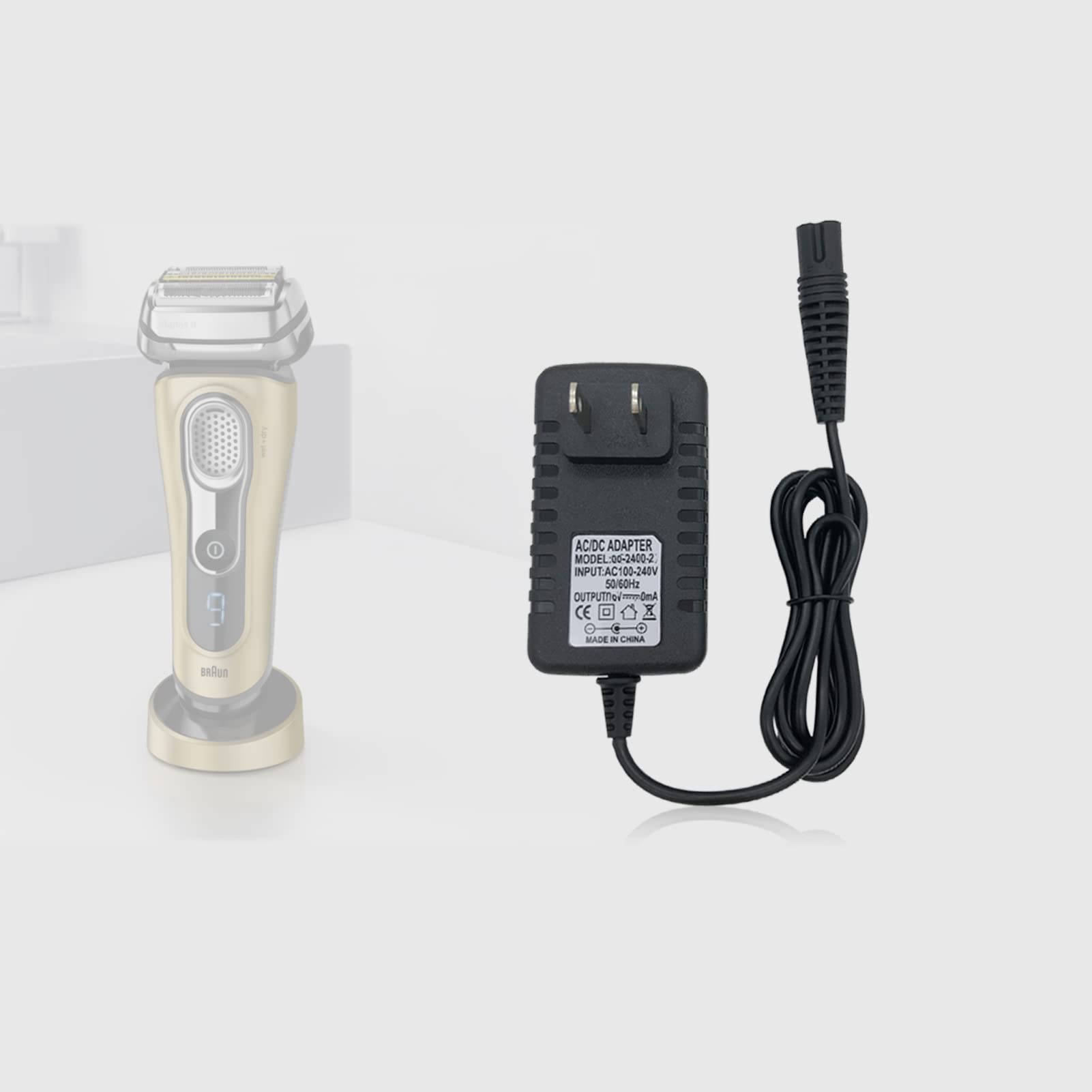 PDEEY Charger Replacement for Braun Series 9 7 5 3 1 Shaver, 4ft Power Cord, 12V 400mA AC Adapter - label detail
