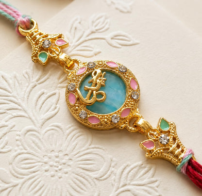 Peacock Colorful Feathers Designer Rakhi with Roli Pack - Rakhi for Brother, Bhaiya, Bhai (B0FH56C44K) - back view