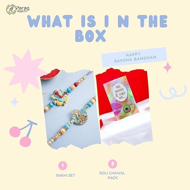 Peacock Designer Rakhis, Bro Ever Fridge Magnet with Roli Chawal Pack - Rakhis for Brother, Bhabhi, Kids - ingredients panel