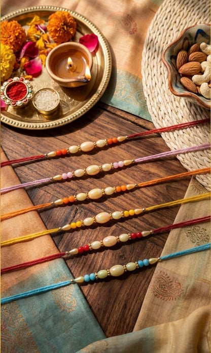 Pearl Elegance Rakhi Set of 6 Multicolour Bead Rakhis - front view