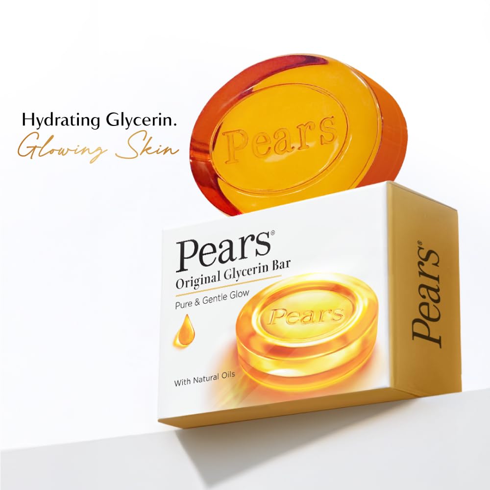 Pears Original Glycerin Soap Bar, 5 Bars (125g Each), Solid Soap, Paraben-Free - front view