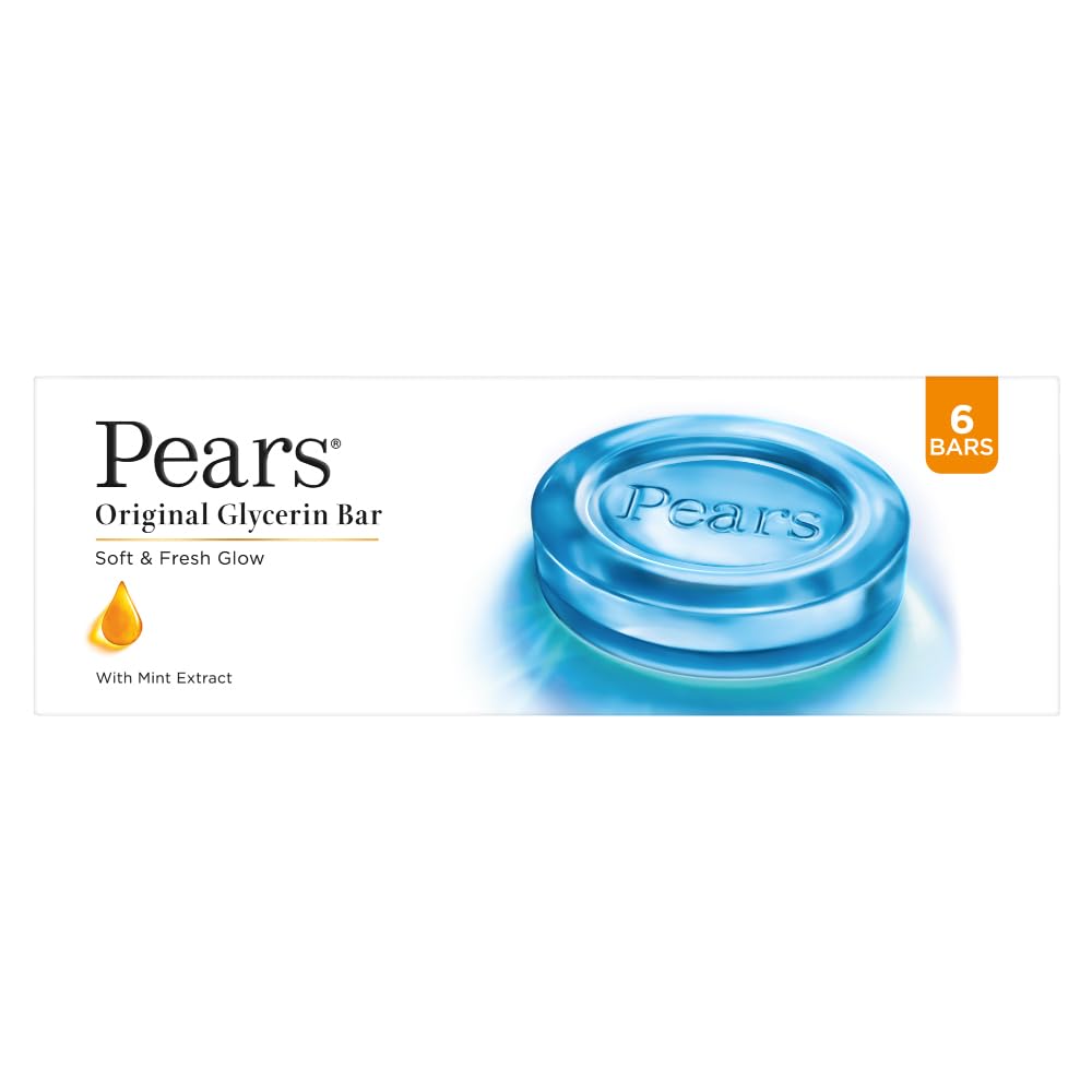 Pears Original Glycerin Soap Bar, 6 x 125 g, Solid Soap with 98% Glycerin and Mint Extract