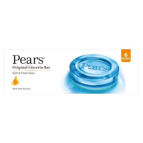 Pears Original Glycerin Soap Bar, 6 x 125 g, Solid Soap with 98% Glycerin and Mint Extract