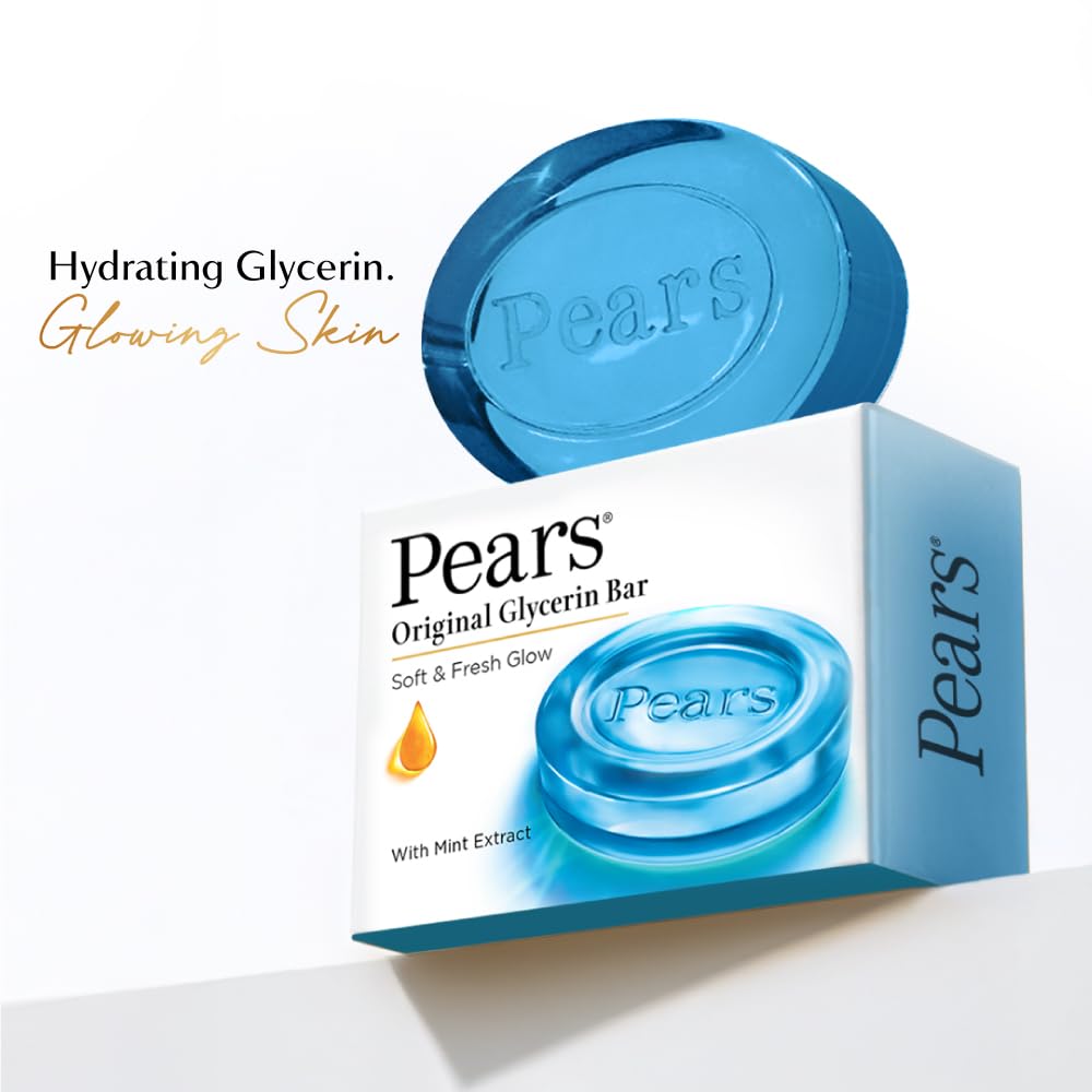Pears Original Glycerin Soap Bar, 6 x 125 g, Solid Soap with 98% Glycerin and Mint Extract - front view