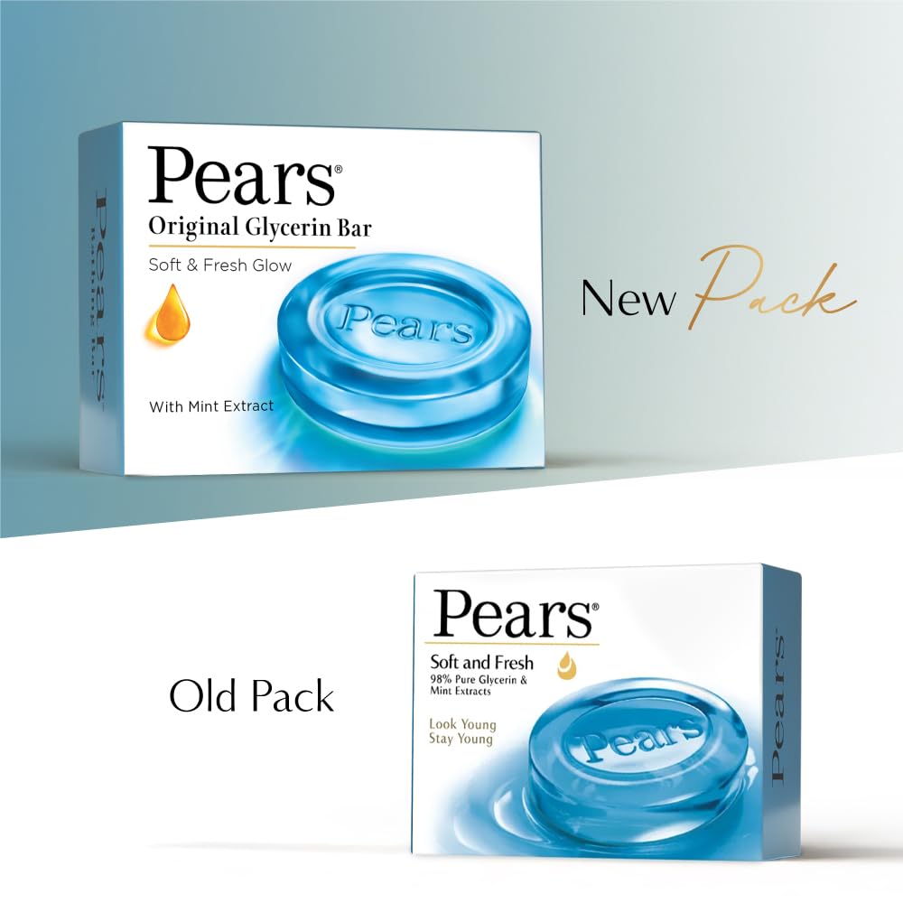 Pears Original Glycerin Soap Bar, 6 x 125 g, Solid Soap with 98% Glycerin and Mint Extract - close-up detail