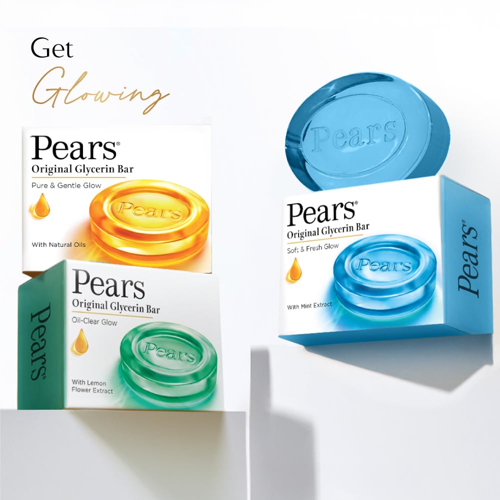 Pears Original Glycerin Soap Bar, 6 x 125 g, Solid Soap with 98% Glycerin and Mint Extract - in use