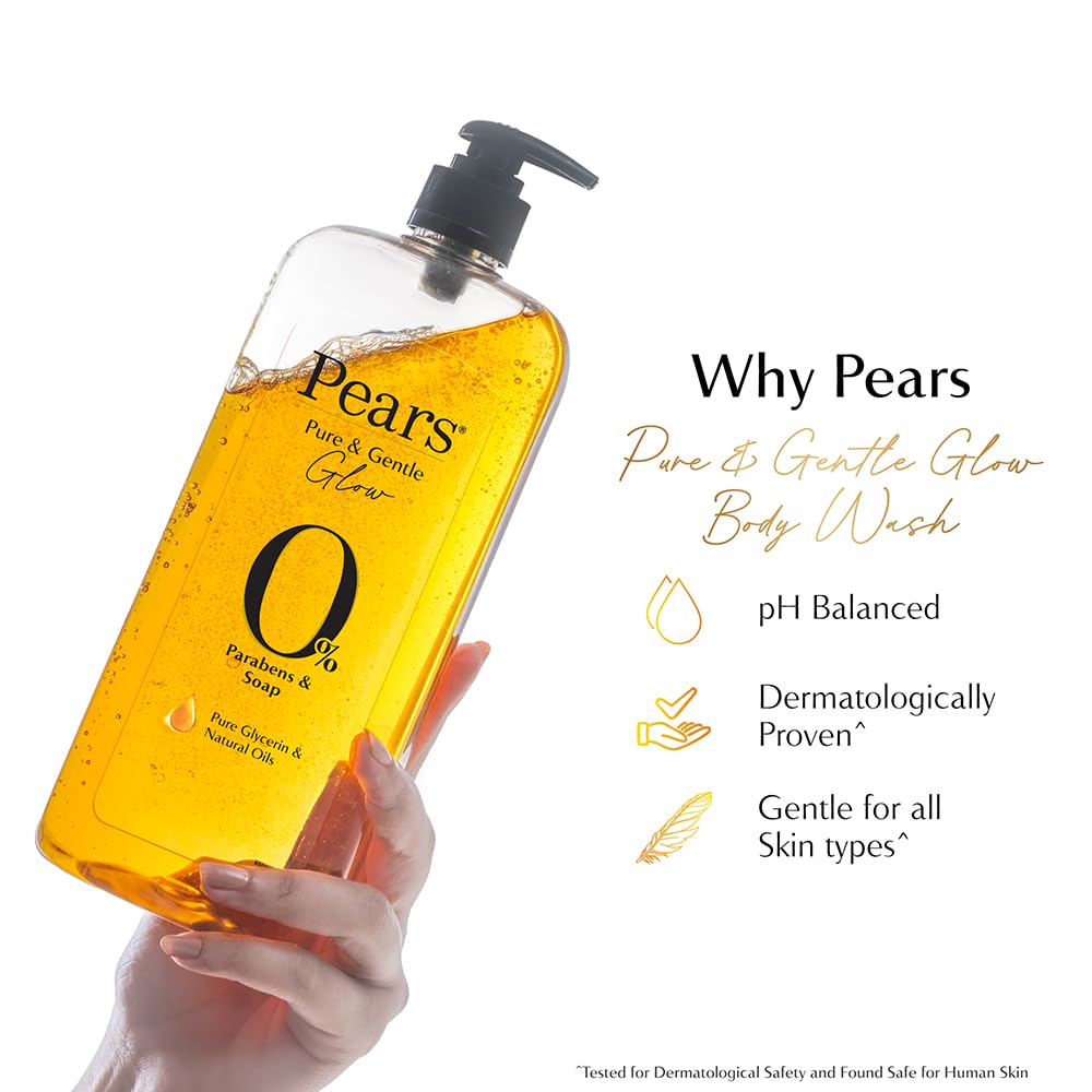 Pears Pure & Gentle Body Wash, 750 ml, with 98% Pure Glycerin & Natural Oils, Paraben-Free & Soap-Free - close-up detail
