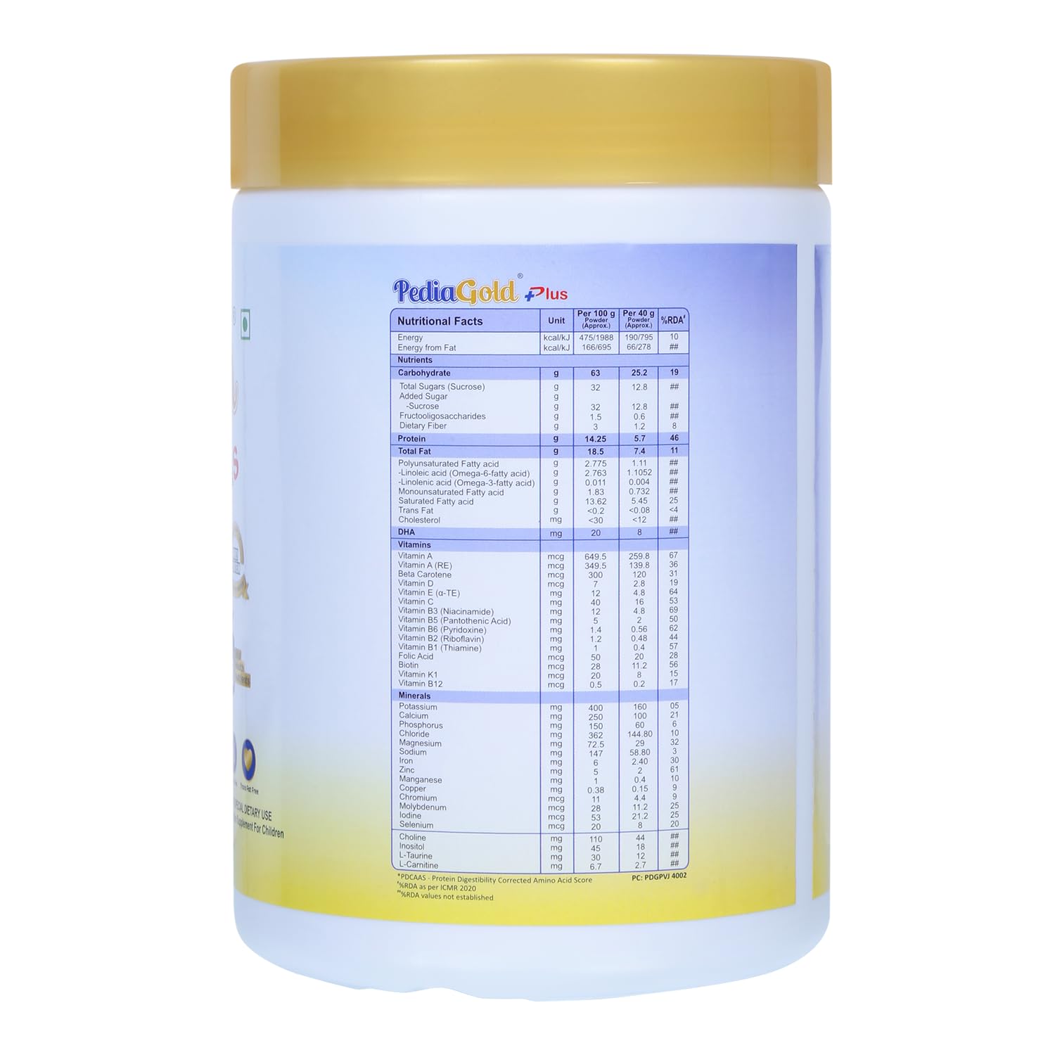 PEDIAGOLD PediaGold Plus Peptide Diet Nutritional Supplement Powder, Vanilla, for Kids, Whey Protein & DHA - back view (10)