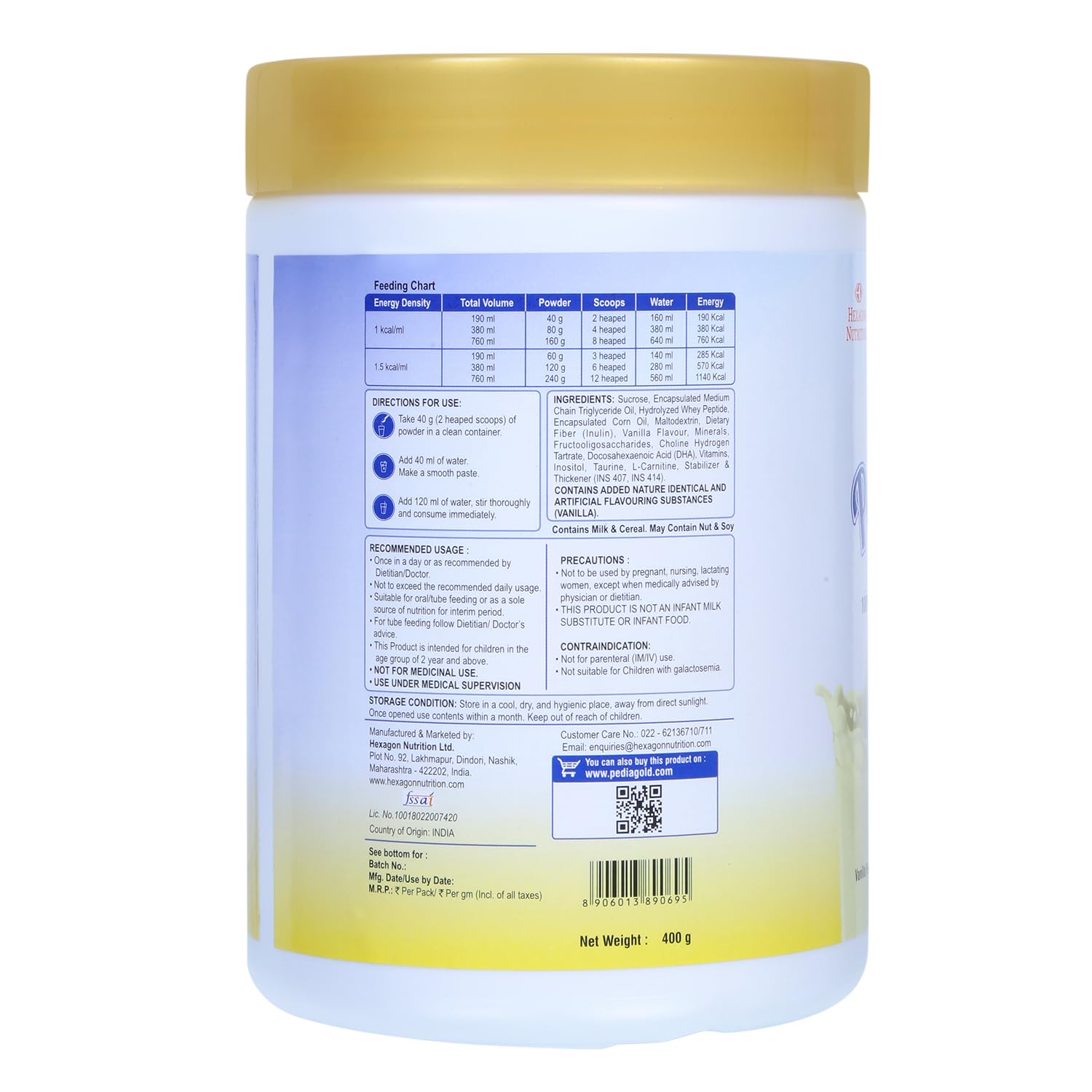 PEDIAGOLD PediaGold Plus Peptide Diet Nutritional Supplement Powder, Vanilla, for Kids, Whey Protein & DHA - packaging (11)