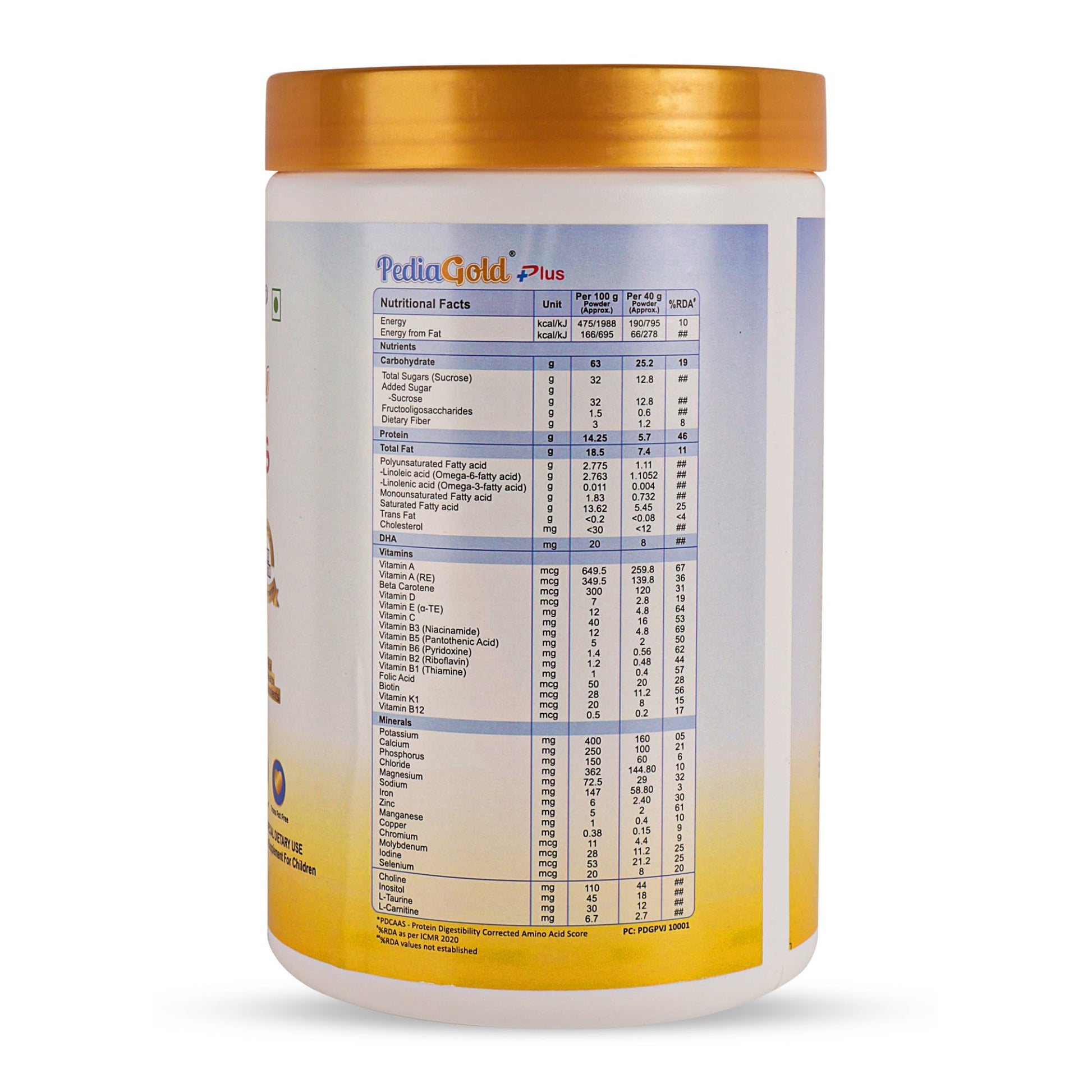 PEDIAGOLD PediaGold Plus Peptide Diet Nutritional Supplement Powder, Vanilla, for Kids, Whey Protein & DHA - front view