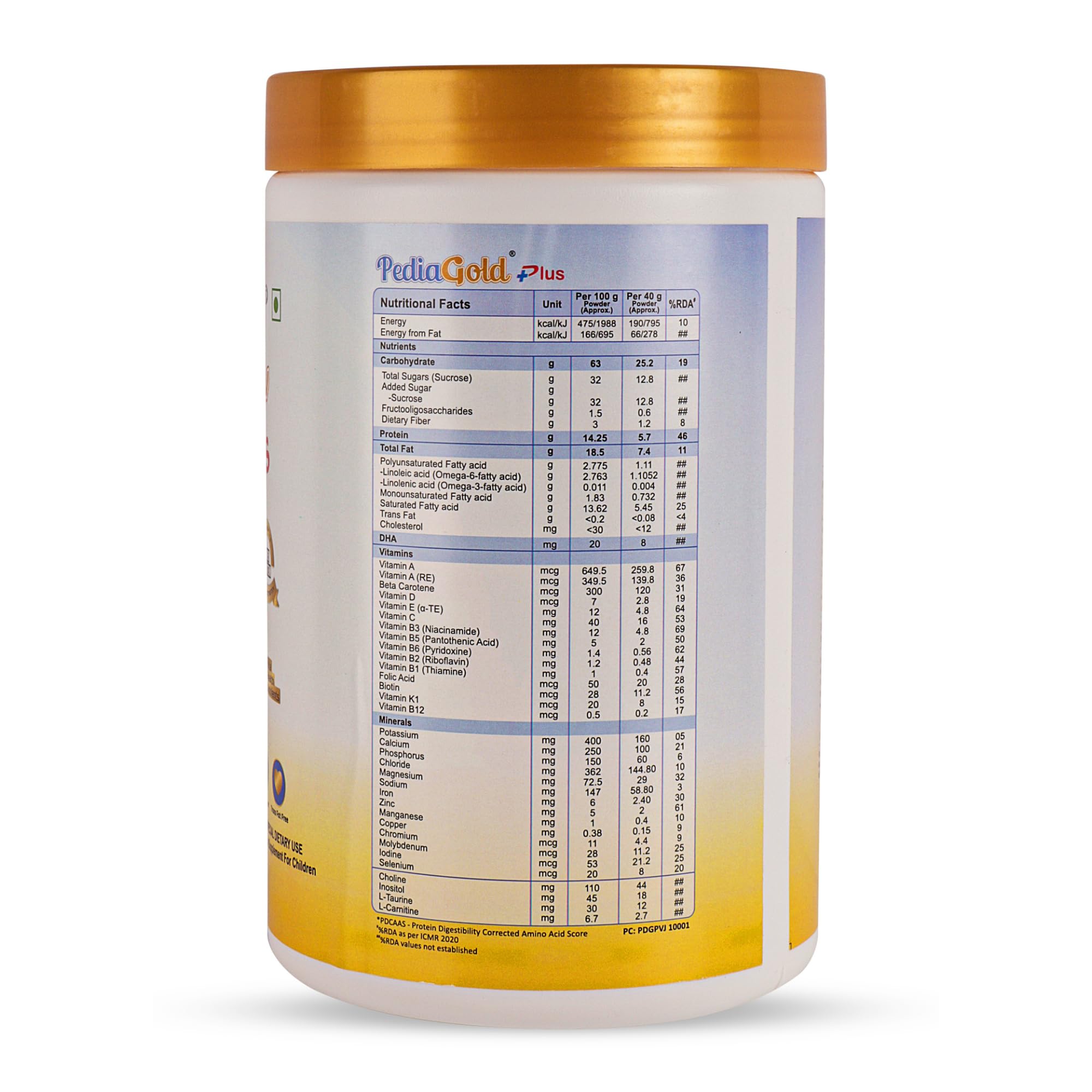 PEDIAGOLD PediaGold Plus Peptide Diet Nutritional Supplement Powder, Vanilla, for Kids, Whey Protein & DHA - front view