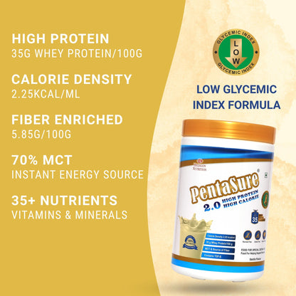 Pentasure 2.0 High Protein High Calorie Mass Gainer Powder, 100% Whey Protein, 34.7g Protein Per 100g, Multiple Sizes - ingre