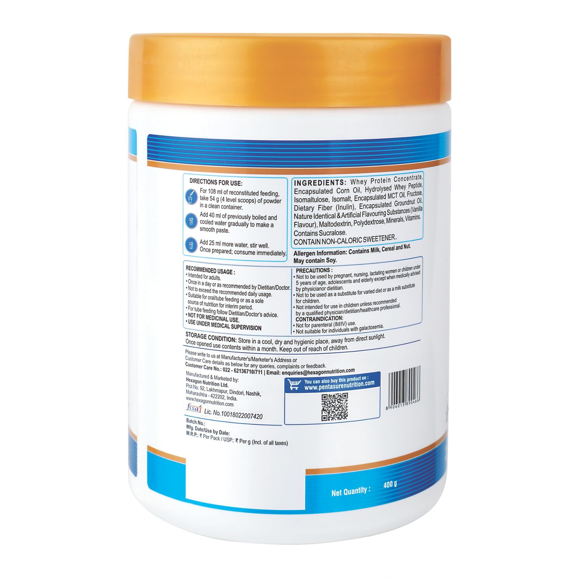 Pentasure 2.0 High Protein High Calorie Mass Gainer Powder, 100% Whey Protein, 34.7g Protein Per 100g, Multiple Sizes - front