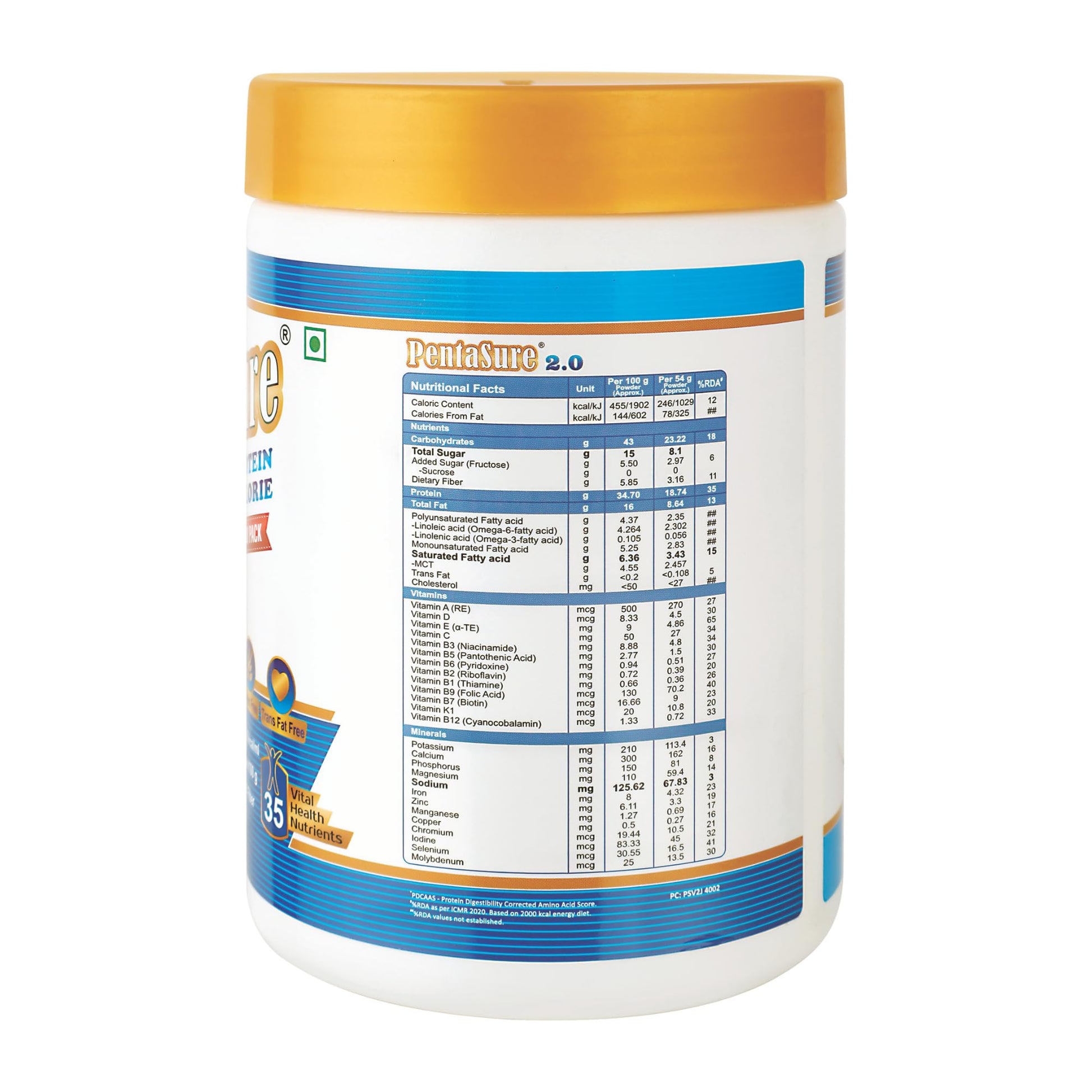 Pentasure 2.0 High Protein High Calorie Mass Gainer Powder, 100% Whey Protein, 34.7g Protein Per 100g, Multiple Sizes - back 