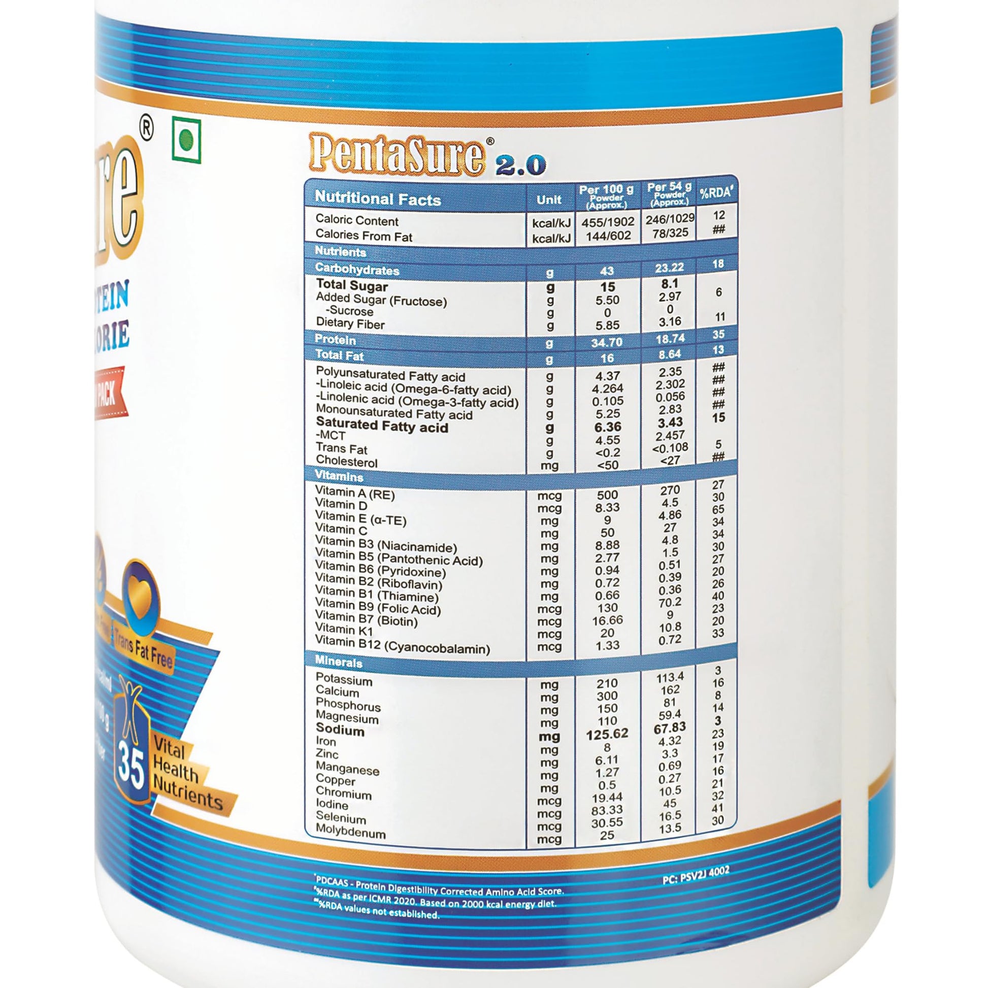 Pentasure 2.0 High Protein High Calorie Mass Gainer Powder, 100% Whey Protein, 34.7g Protein Per 100g, Multiple Sizes - packa