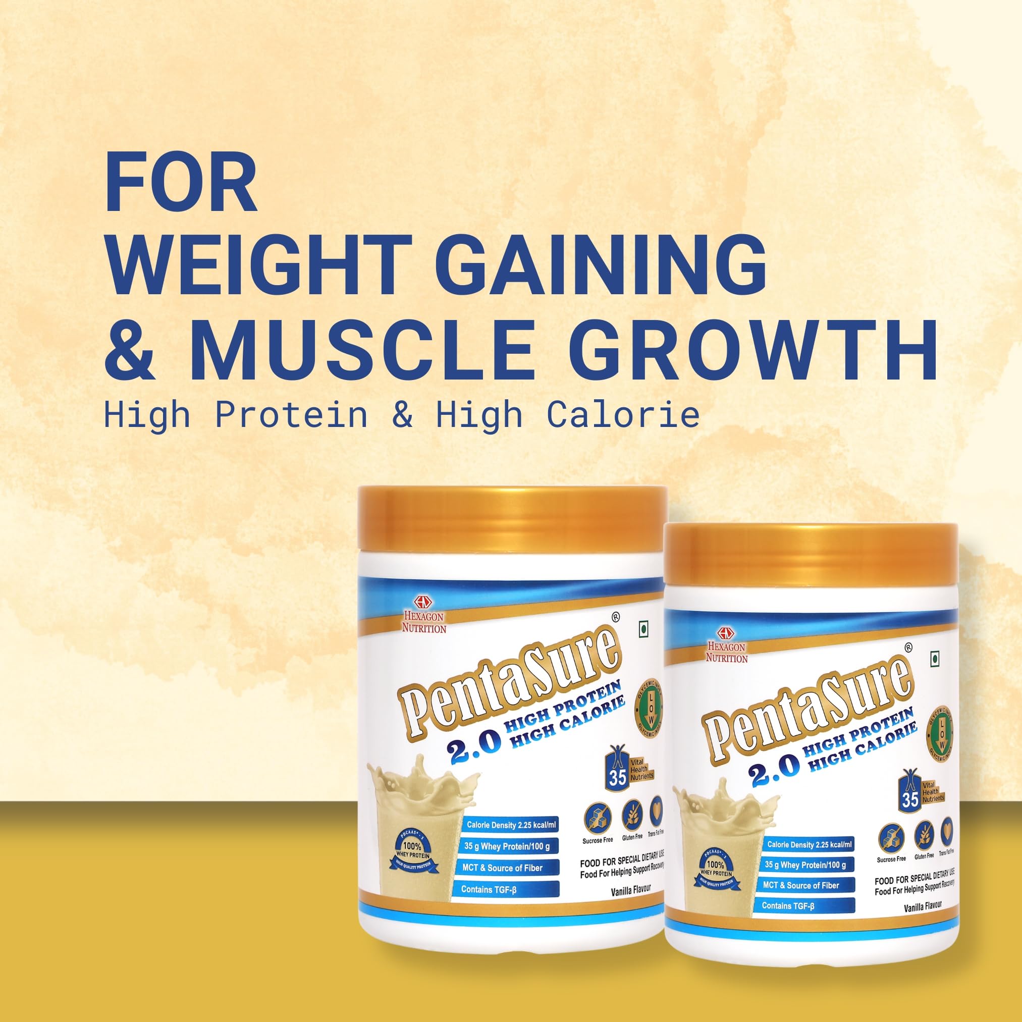 Pentasure 2.0 High Protein High Calorie Mass Gainer Powder, 100% Whey Protein, 34.7g Protein Per 100g, Multiple Sizes - close