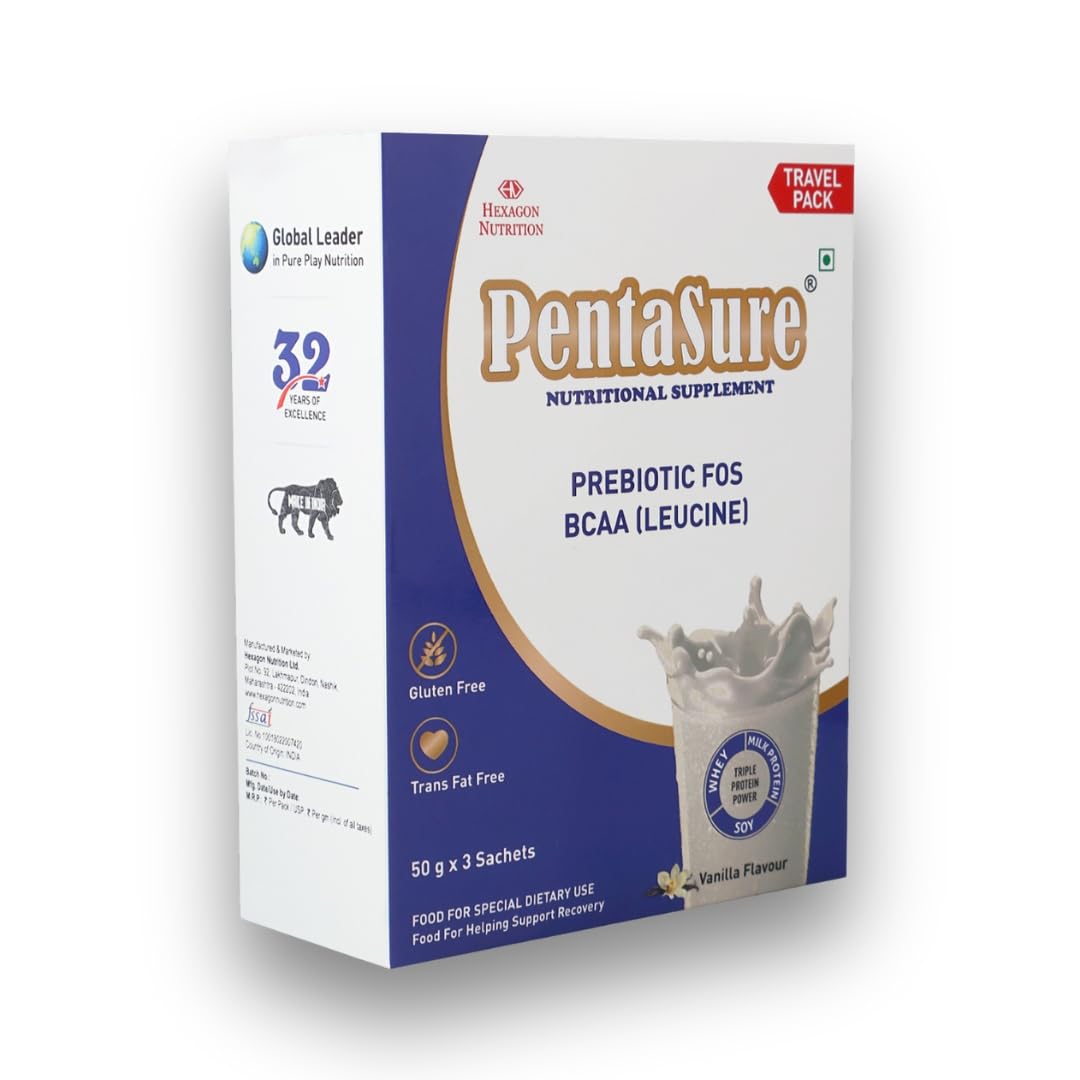 Pentasure Complete Balanced Nutrition Protein Powder, Vanilla, 3P Blend, BCAA, Prebiotics - label detail (11)