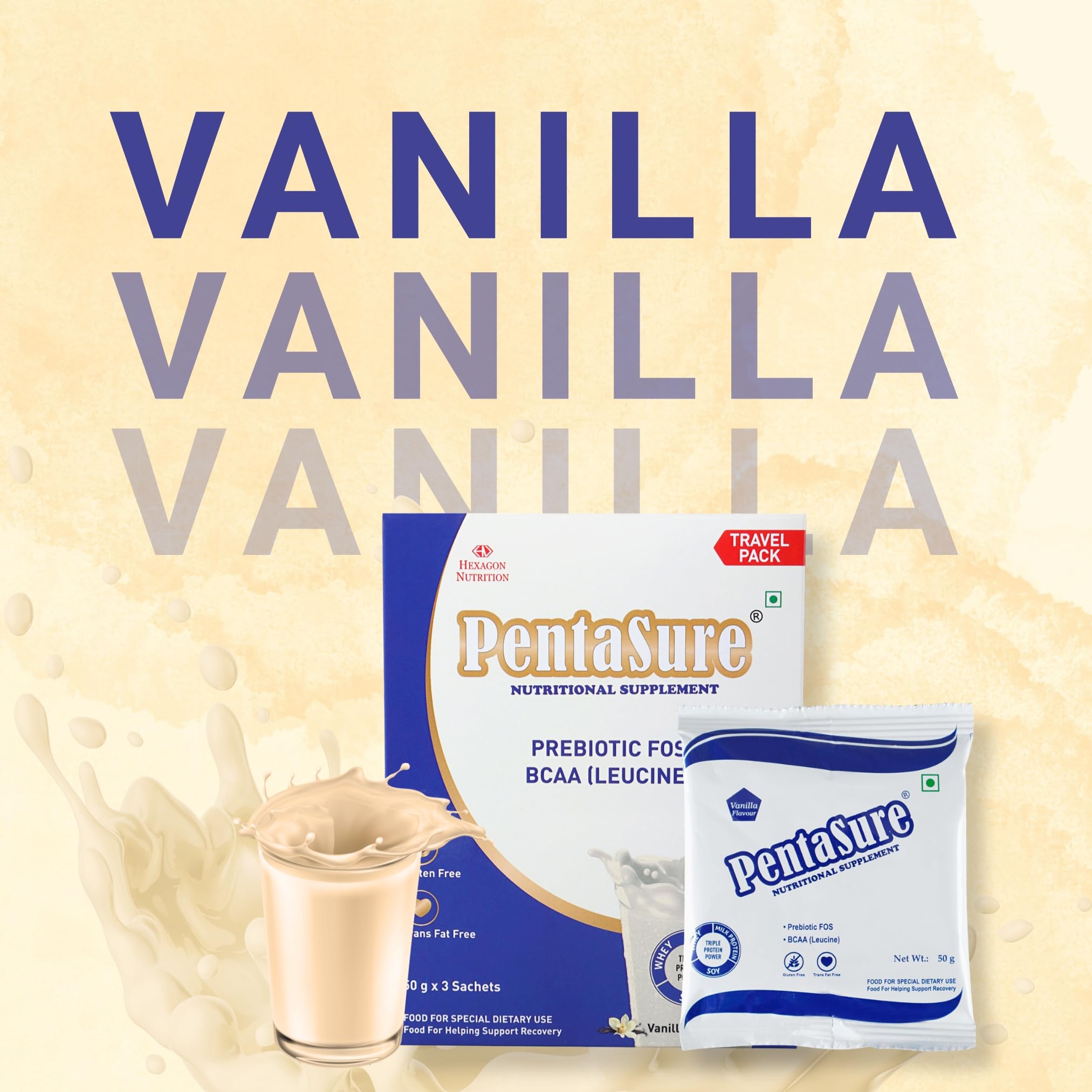 Pentasure Complete Balanced Nutrition Protein Powder, Vanilla, 3P Blend, BCAA, Prebiotics - in use