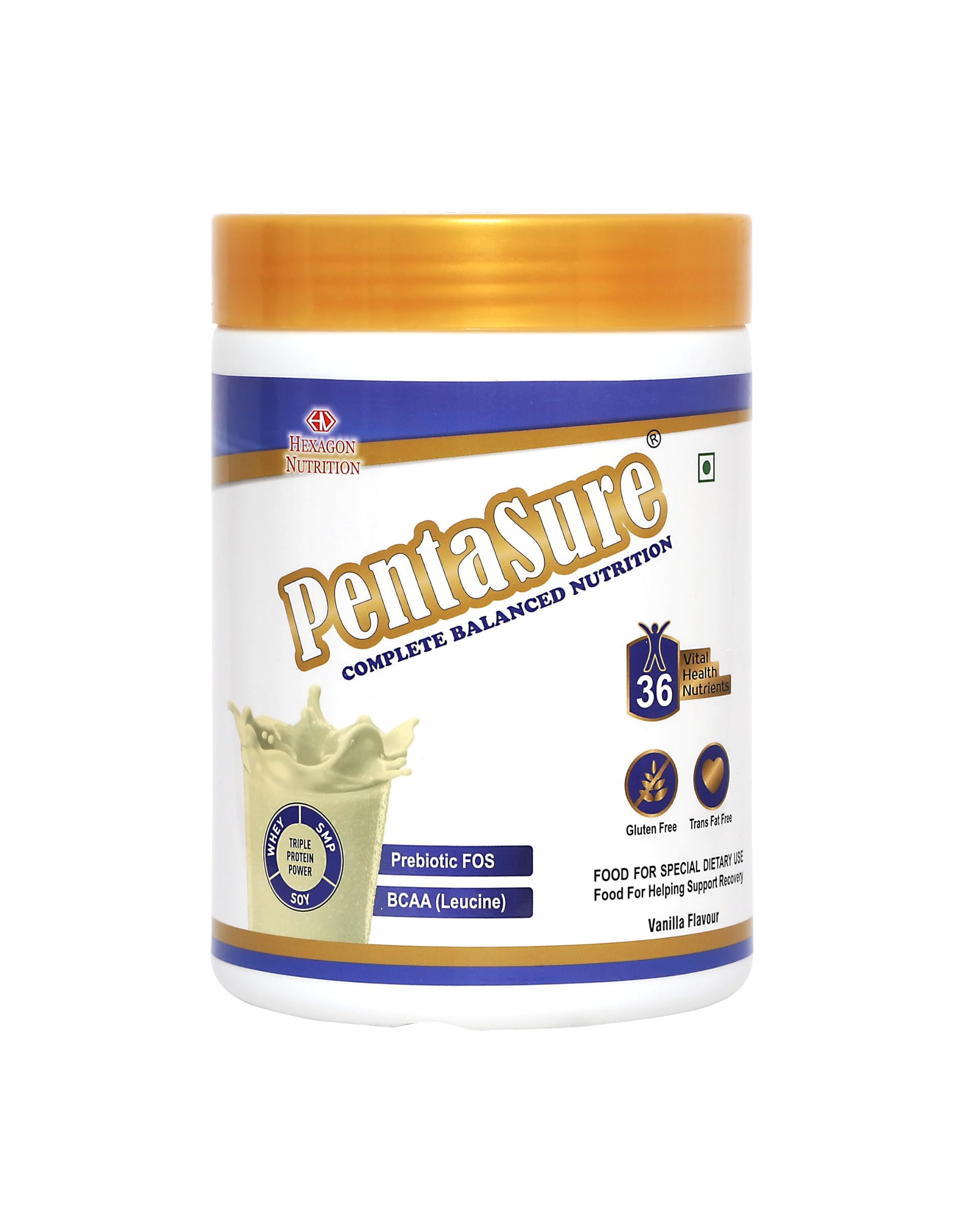 Pentasure Complete Balanced Nutrition Protein Powder, Vanilla, 3P Blend, BCAA, Prebiotics (15)