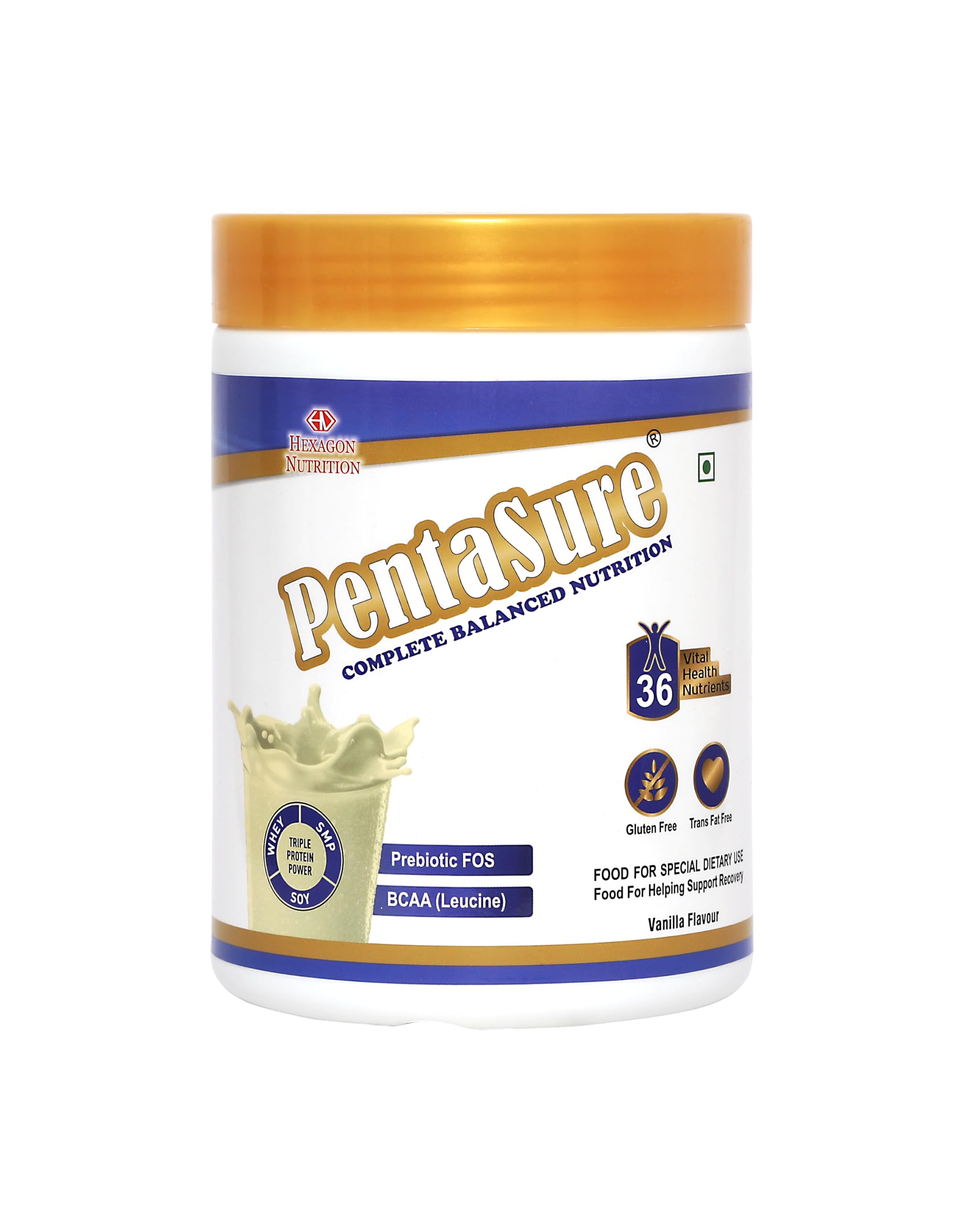 Pentasure Complete Balanced Nutrition Protein Powder, Vanilla, 3P Blend, BCAA, Prebiotics (15)
